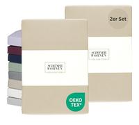 SCHÖNER WOHNEN 2X Drap Housse 90x190 Enfant Coton Beige - Drap-Housse 90x200 Bonnet 30 - Housse de Couette pour Matelas jusqu'à 30cm - certifié Oeko-Tex - Linge de Lit pour Maison - Confortable