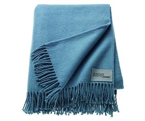 Schöner Wohnen Kollektion Couvre-lit 140 x 200 cm en mélange de Coton • Plaid uni Basics • Couverture de canapé Bleue