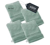 SCHÖNER WOHNEN Lot de 4 gants de toilette de qualité supérieure pour bébé 16 x 21 cm - Absorbants - Gants de toilette de luxe verts - 100 % coton - Doux et moelleux - Combinables comme ensemble de