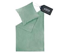 SCHÖNER WOHNEN Parure de lit en flanelle 135 x 200 cm - Vert - Parure de lit de luxe 2 pièces - Douce et douillette - Composé de 1 housse de couette et 1 taie d'oreiller de 80 x 80 cm - Certifié
