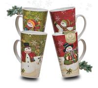 Schönes Ambiente Lot de 4 tasses de Noël - Grandes tasses à café 450 ml Motif bonhomme de neige de Noël
