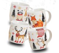 Schönes Ambiente Lot de 4 tasses de Noël - Grandes tasses à café de 300 ml avec motifs d'animaux amusants