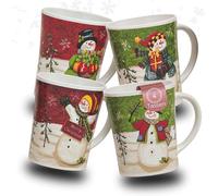 Schönes Ambiente Lot de 4 tasses de Noël - Grandes tasses à café de 350 ml avec motifs amusants de bonhomme de neige