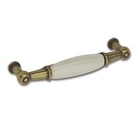 SCHÖRGHOFER & FREHE Poignée de meuble style maison de campagne Ontario - Poignée en porcelaine pour meubles - LA96 mm - Largeur : 107 mm - Porcelaine/zinc moulé sous pression - Laiton vieilli