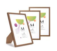 Scholar Tree Cadre A4 Marron - Lot de 3 Cadres photo A4, Cadres photo marrons 21 X 29,7 cm, avec support pour poser sur une table ou accrocher au mur, Cadres photo en bois avec support A5