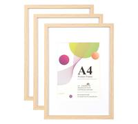 Scholar Tree Cadre en chêne A4 - Lot de 3 Cadre en chêne pour photo A4 21 X 29,7 cm, Cadres photo A4 avec support pour poser sur une table ou accrocher au mur, Cadre photo en bois avec support 6x8