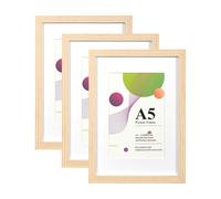 Scholar Tree Cadre en chêne A5, lot de 3 cadres photo A5, cadres photo en chêne 21 x 14,8 cm, avec support pour poser sur une table ou accrocher au mur, cadres photo en bois avec passe-partout 6x4
