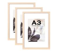 Scholar Tree Cadre photo en bois naturel A3 avec passe-partout, lot de 3, support pour photo A4 ou certificat, à fixer au mur