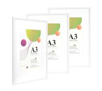 Scholar Tree Lot de 3 cadres photo A3 blancs - 29,7 x 42 cm - Cadre photo A3 avec suspension murale - Cadre photo en bois avec passe-partout A4