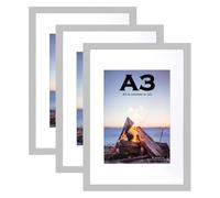 Scholar Tree Lot de 3 cadres photo A3 en bois avec passe-partout pour photos A4 Montage mural Gris