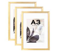 Scholar Tree Lot de 3 cadres photo A3 en bois doré avec passe-partout pour photo ou certificat A4 à fixer au mur
