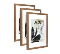 Scholar Tree Lot de 3 cadres photo A3 en bois marron avec passe-partout pour photo ou certificat A4 à fixer au mur