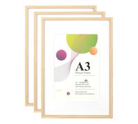 Scholar Tree Lot de 3 cadres photo A3 en chêne - 29,7 x 42 cm - Cadre photo A3 avec suspension murale - Cadre photo en bois avec passe-partout A4