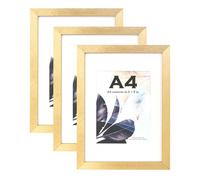Scholar Tree Lot de 3 cadres photo A4 en bois doré avec support, cadre photo A4, cadre photo A4, cadre A4, cadre pour certificat, autoportant et à fixer au mur