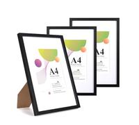 Scholar Tree Lot de 3 cadres photo A4 noirs avec support, à poser sur une table ou à suspendre au mur, photo en bois avec passe-partout de 15,2 x 20,3 cm