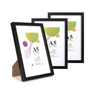 Scholar Tree Lot de 3 cadres photo A5 noirs 21 x 14,8 cm, avec support, posable sur table ou mur, bois passe-partout 15,2 x 10,2 cm