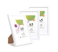 Scholar Tree Lot de 3 cadres photo blancs A5, cadres photo blancs 21 x 14,8 cm, avec support pour poser sur une table ou accrocher au mur, cadres photo en bois avec passe-partout 15,2 x 10,2 cm