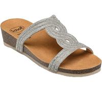 Scholl DOHA T-BAR Sandales d'été pour femme, couleur argent, taille 38, Noir et argenté., 38 EU