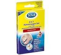 Scholl Kit de cors sur les pieds - Pour soulager, soulager la douleur et enlever les cors douloureux avec de l'acide salicylique, 6 pansements actifs en mousse, 9 pansements de protection contre la