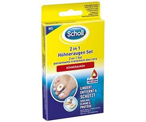 Scholl Kit de cors sur les pieds - Pour soulager, soulager la douleur et enlever les cors douloureux avec de l'acide salicylique, 6 pansements actifs en mousse, 9 pansements de protection contre la