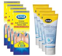 SCHOLL Pack contenant 1 Crème Anti-Crevasses Talons 60 ml + 1 Crème Pieds Hydratante Adoucissante 75 ml - Lot de 4 packs