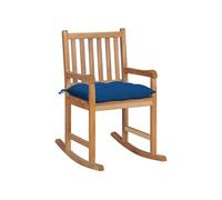 Schommelstoel met blauw kussen massief teakhout3062782