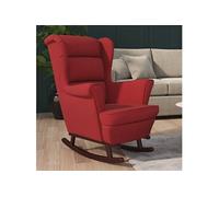 vidaXL Fauteuil à bascule à oreilles – Velours rouge vin – Pieds en bois massif