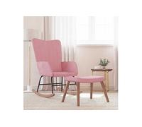 Schommelstoel met voetenbank fluweel roze327758
