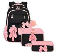 School Backpack for Girls - 3 Piece Set | Cute Bow Bookbag with Lunch Bag a | Complete Polyester and Nylon Set with Multiple Compartments, 18 Inch Size weighing 1100g, for Elementary and Middle School St