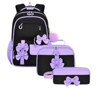 School Backpack for Girls - 3 Piece Set | Cute Bow Bookbag with Lunch Bag a | Complete Polyester and Nylon Set with Multiple Compartments, 18 Inch Size weighing 1100g, for Elementary and Middle School St