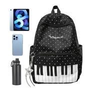 School Bag - Piano Print Large Capacity Pack, Travel Backpack, Multi-Pocket Rucksack, College Student Gear | Laptop Daily Hiking Airplane Professional Business Commuting Storage Solution, Noir