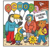 School Coloring Book 50 Funny Scenes with Cute Animals: Bold Relaxing Stress Relief Easy to Color Nice Autumn Designs Thanksgiving and Halloween Holidays Fall Cozy Gift for Kids Adults and Seniors