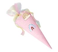 School Cone Girl - Large Pink Ice Cream Cone Gift Bag | Cloth Candy Holder | 18.5x49cm, 150g Cloth Construction, Large Cone Shape, Pink Design, Candy Filler Bag, For School Welcome Events, Student