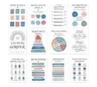 School Counseling Posters - 12X Growth Mindset Motivational Wall Posters, Encouraging Mental Health Decor for Kids and Teens | Classroom Bulletin Board Set, Positive Psychology Artwork for Teachers