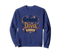 School Diva Back to Cool Girls Student Queen Starry Crayons Sweatshirt, Unisexe pour Adultes, Bleu Marine, XL