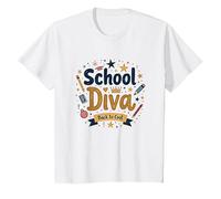 School Diva Back to Cool Girls Student Queen Starry Crayons T-Shirt, Enfant, Blanc, 8 Ans