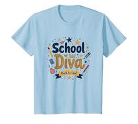 School Diva Back to Cool Girls Student Queen Starry Crayons T-Shirt, Enfant, Bleu Céleste, 6 Ans