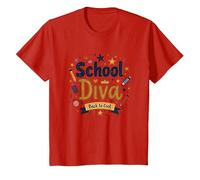 School Diva Back to Cool Girls Student Queen Starry Crayons T-Shirt, Enfant, Rouge, 8 Ans