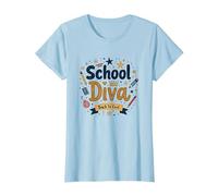School Diva Back to Cool Girls Student Queen Starry Crayons T-Shirt, Femme, Bleu Céleste, XL