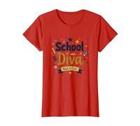 School Diva Back to Cool Girls Student Queen Starry Crayons T-Shirt, Femme, Rouge, XXL