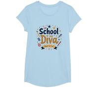School Diva Back to Cool Girls Student Queen Starry Crayons T-Shirt, Fille, Bleu Céleste, M