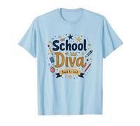 School Diva Back to Cool Girls Student Queen Starry Crayons T-Shirt, Homme, Bleu Céleste, M