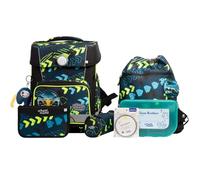 SCHOOL-MOOD Champion Pro Lot de 7 sacs d'écolier avec espace de rangement de 21,5 l, système ergonomique Easy Fit pour une taille de 1 à 1,50 m, stable, tissu imperméable avec réflecteurs, Elias