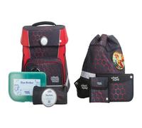 School-Mood Sac d'école gris foncé rouge pour fille et garçon Champion Maxx mit LED Patchy Schulranzen-Set 7 pièces Mika 265873