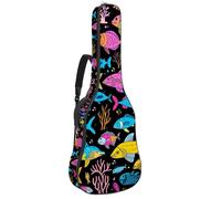 School of Colorful Aquarelle Fish Sac pour guitare acoustique de 104 cm avec bandoulière réglable et crochet arrière, convient pour les guitares électriques, basses, guitares classiques, ukulélé,