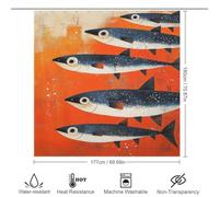 School of Fish on Orange Background Rideau De Douche Pour Salle De Bain, Usage Quotidien, Élégant Et Lavable, Anti-moisissure, Pour Baignoire, Décoration D'appartement 69.69x70.87Inch（177x180cm）