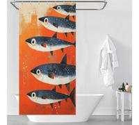 School of Fish on Orange Background Rideaux De Douche En Polyester Anti-moisissure, Rideau De Bain Humoristique Pour Salle De Bain, Baignoire, Décoration D'appartement 35.43x70.87Inch（90x180cm）