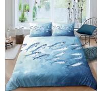 School of Poisson Parure de Lit Microfibre résistante 3 Pièces 3D Effet Léger Marine Art Style Housse de Couette avec Taie d'oreiller Facile d'entretien for Garçon Super King（260x220cm）