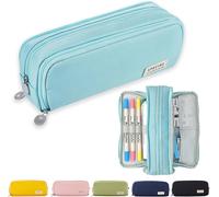 School Pencil Case, 3 Compartments Large Capacity Pencil Case, Aesthetic School Supply For Students Girls Boys For School And Office, Bright Blue, Pencil Case