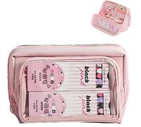 School Pencil Case, Double Compartment Pencil Case With 9 Compartments And Large Capacity, Three-Dimensional Display And Large Opening For Easy Access, Durable, Easy To Clean (Brown), Pink,